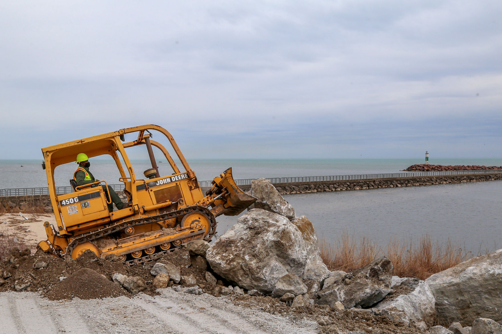beach erosion repairs, Portage Lakefront and Riverwalk